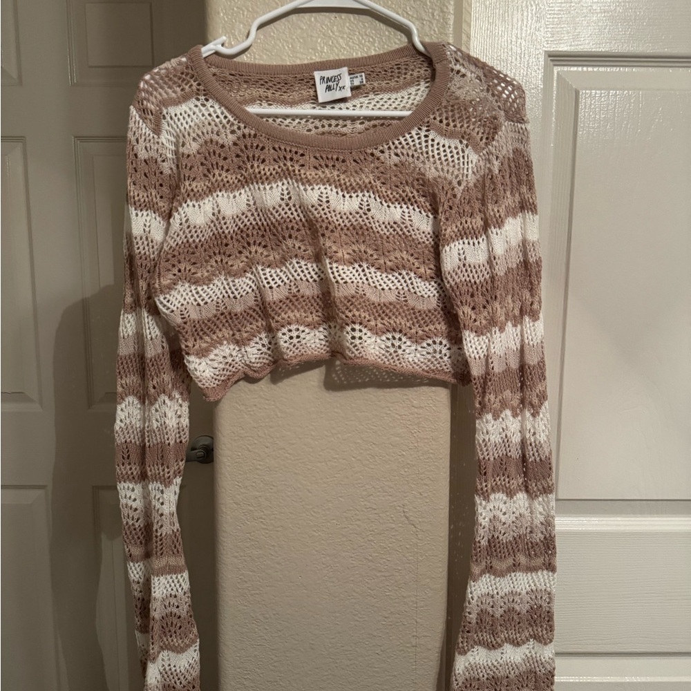 Princess Polly Beige and White Knit Top